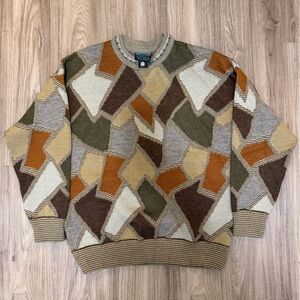 90s Vintage Textured Knit Sweater Geometric Pattern